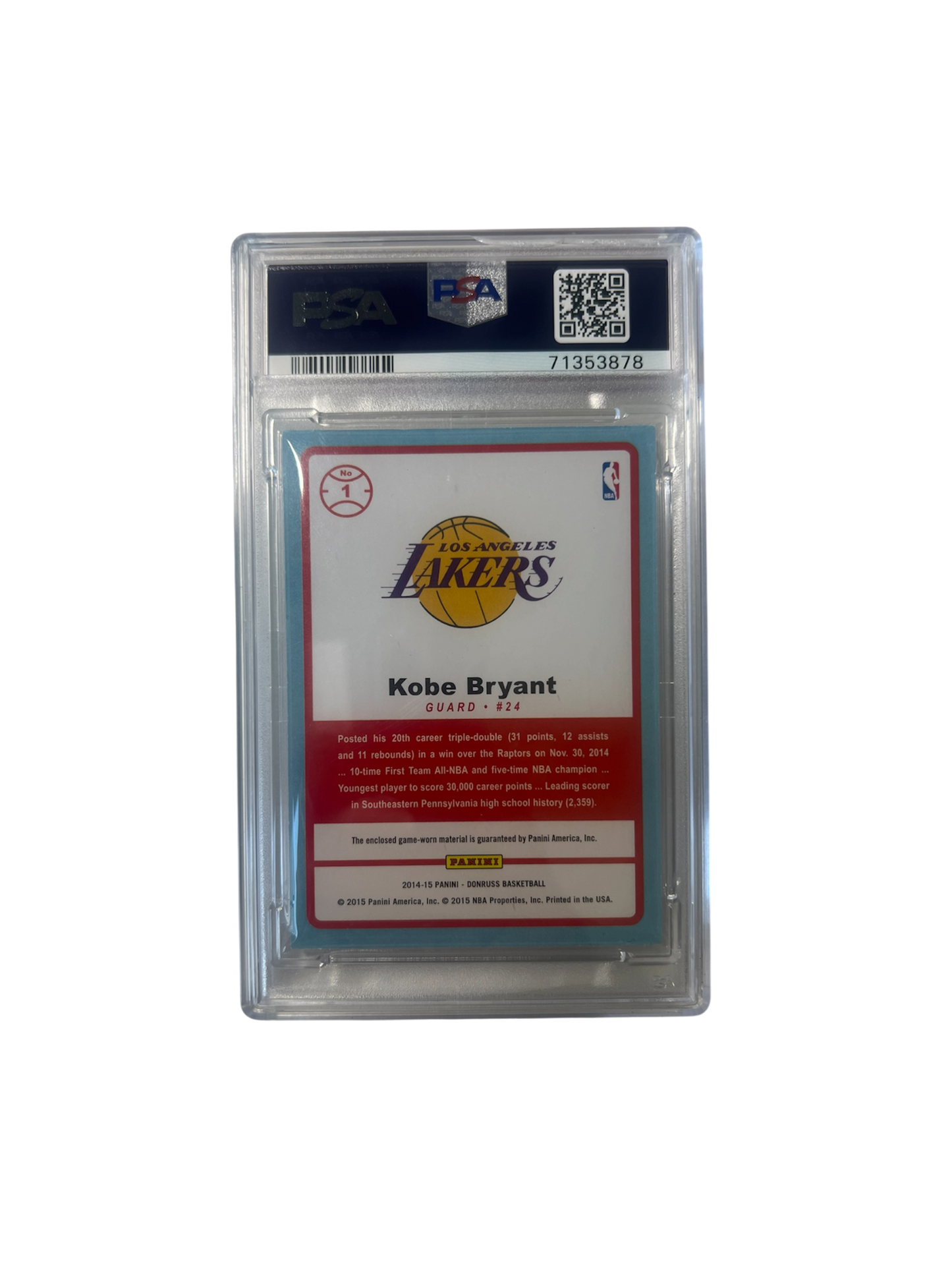 2014 Panini Donruss Kobe Bryant Patch Relic PSA card