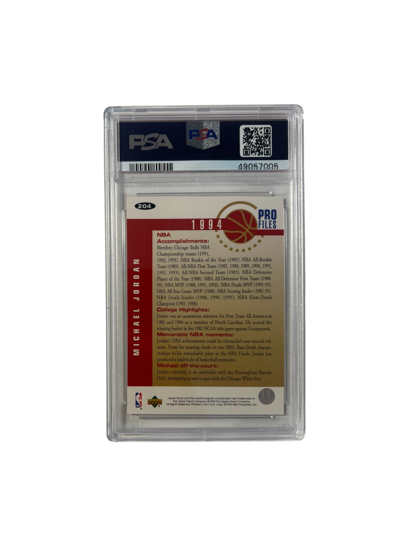 1994 Upper Deck Collector's Choice Michael Jordan SILVER SIGNATURE PSA Card
