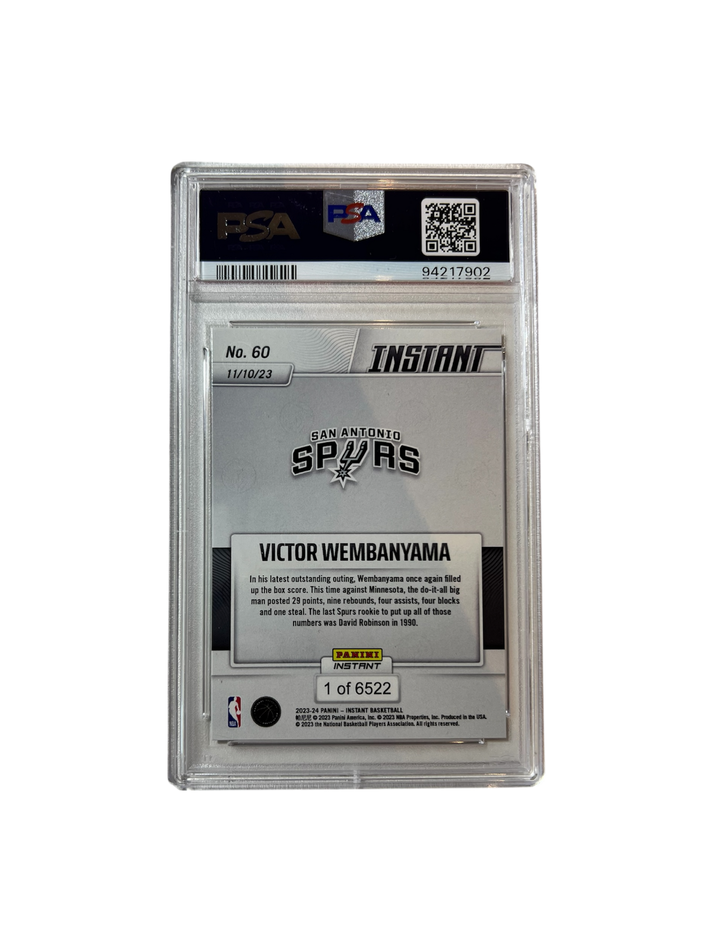2023 Panini Instant Victor Wembanyama Rookie PSA Card