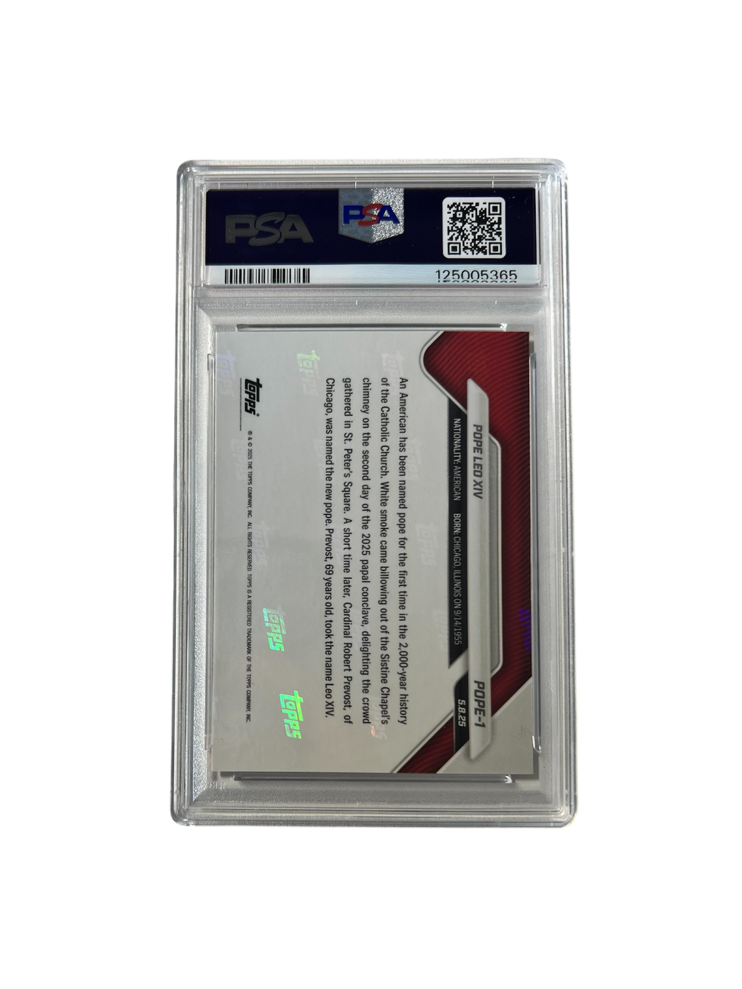 2025 Topps Now Pope Leo XIV PSA card