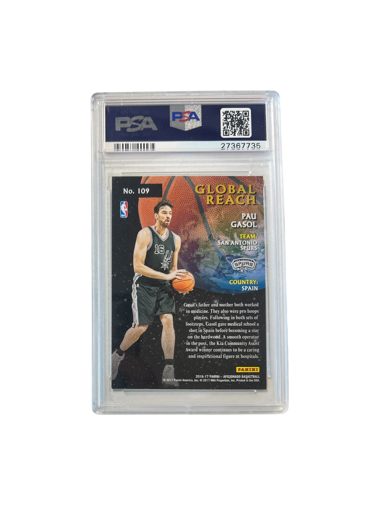2016 Panini Pau Gasol PSA Card