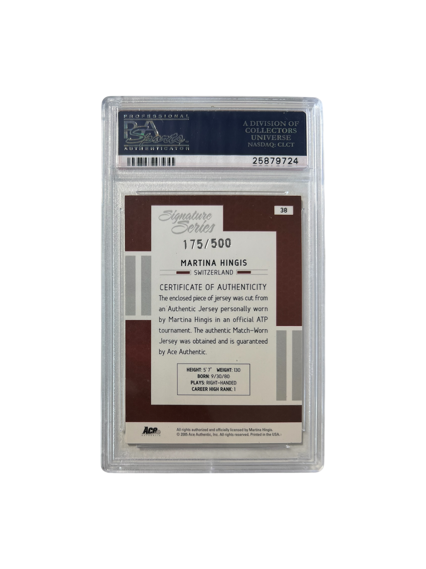 2005 ACE Authentic Martina Hingis Signature Series Patch PSA Card