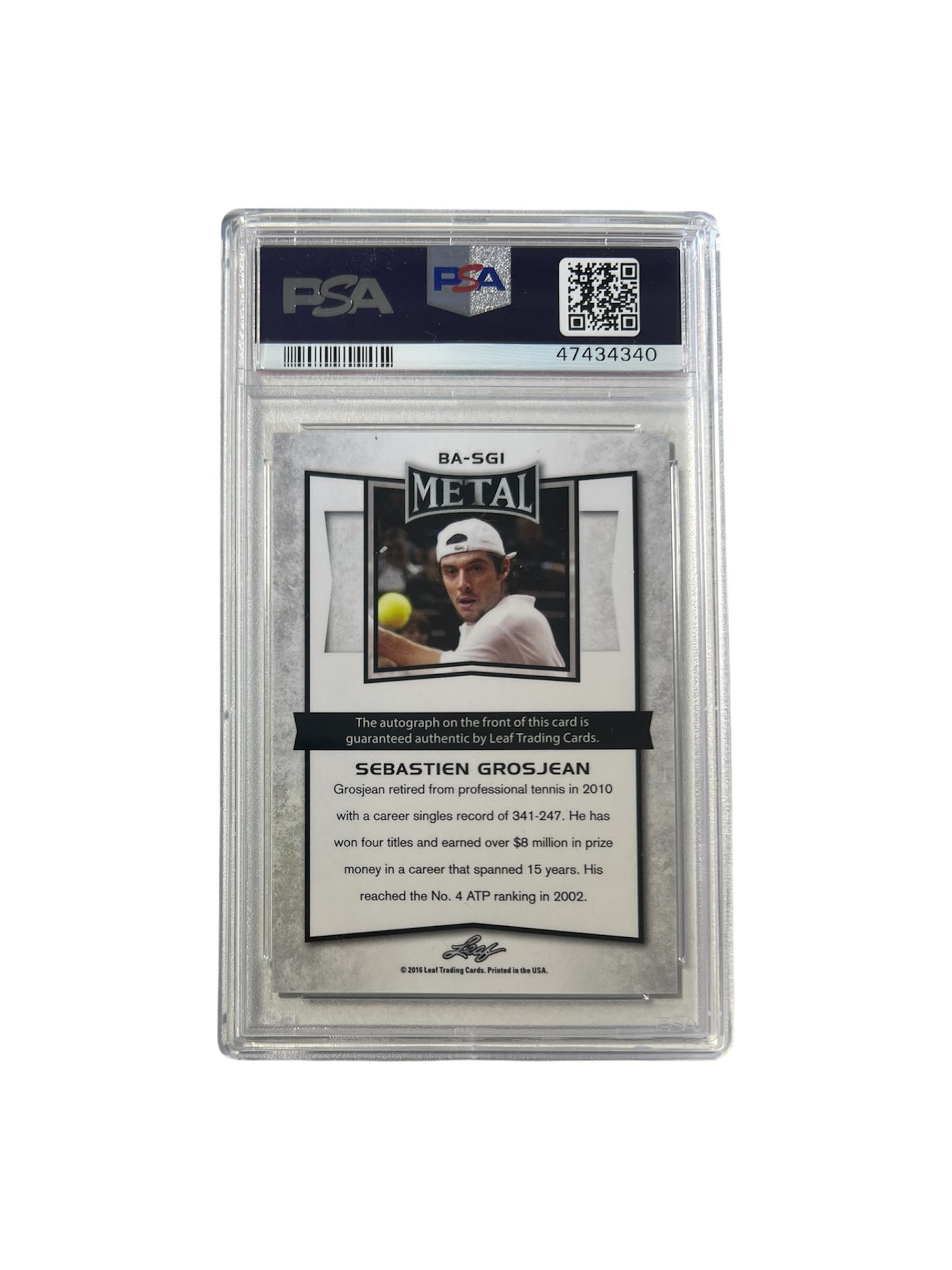2016 Leaf Metal Sebastien Grosjean Auto PSA 10 Card