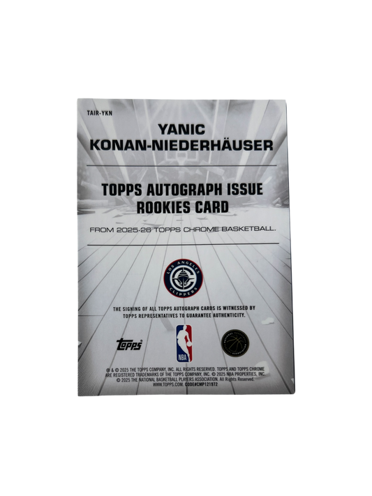 2025/26 Topps Chrome Los Angeles Clippers Yanic Konan Niederhauser RC Rookie AUTO card