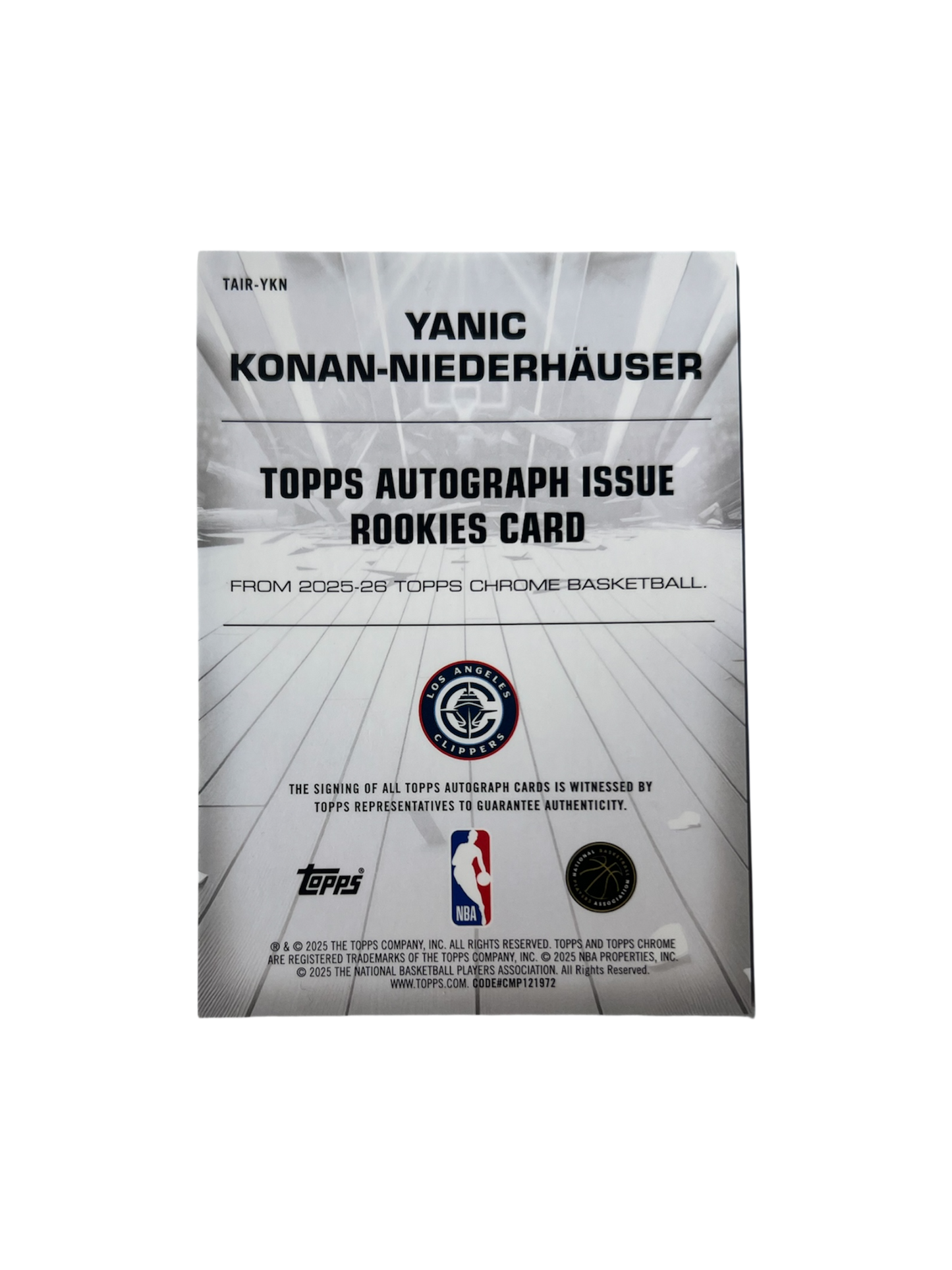 2025/26 Topps Chrome Los Angeles Clippers Yanic Konan Niederhauser RC Rookie AUTO card