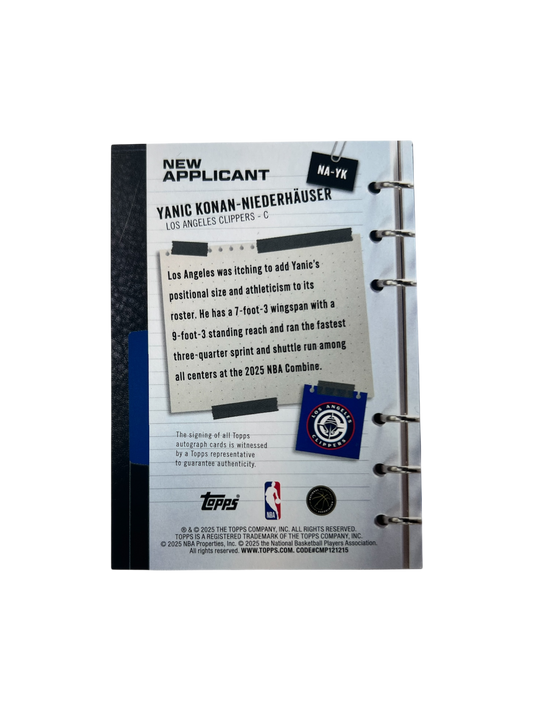 2025/26 Topps Los Angeles Clippers Yanic Konan Niederhauser RC Rookie AUTO card