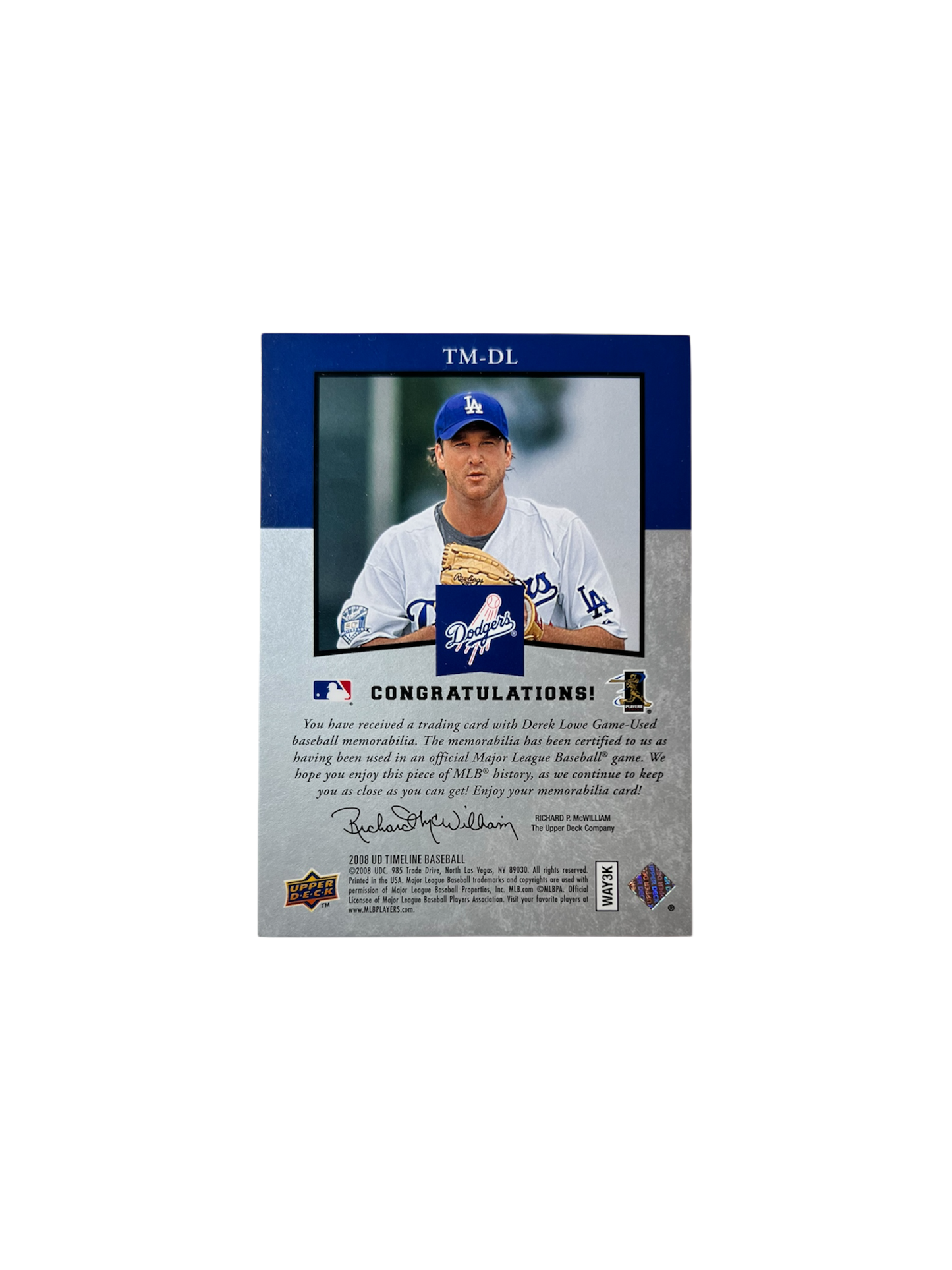 2008 Upper deck Los Angeles Dodgers Derek Lowe RELIC card