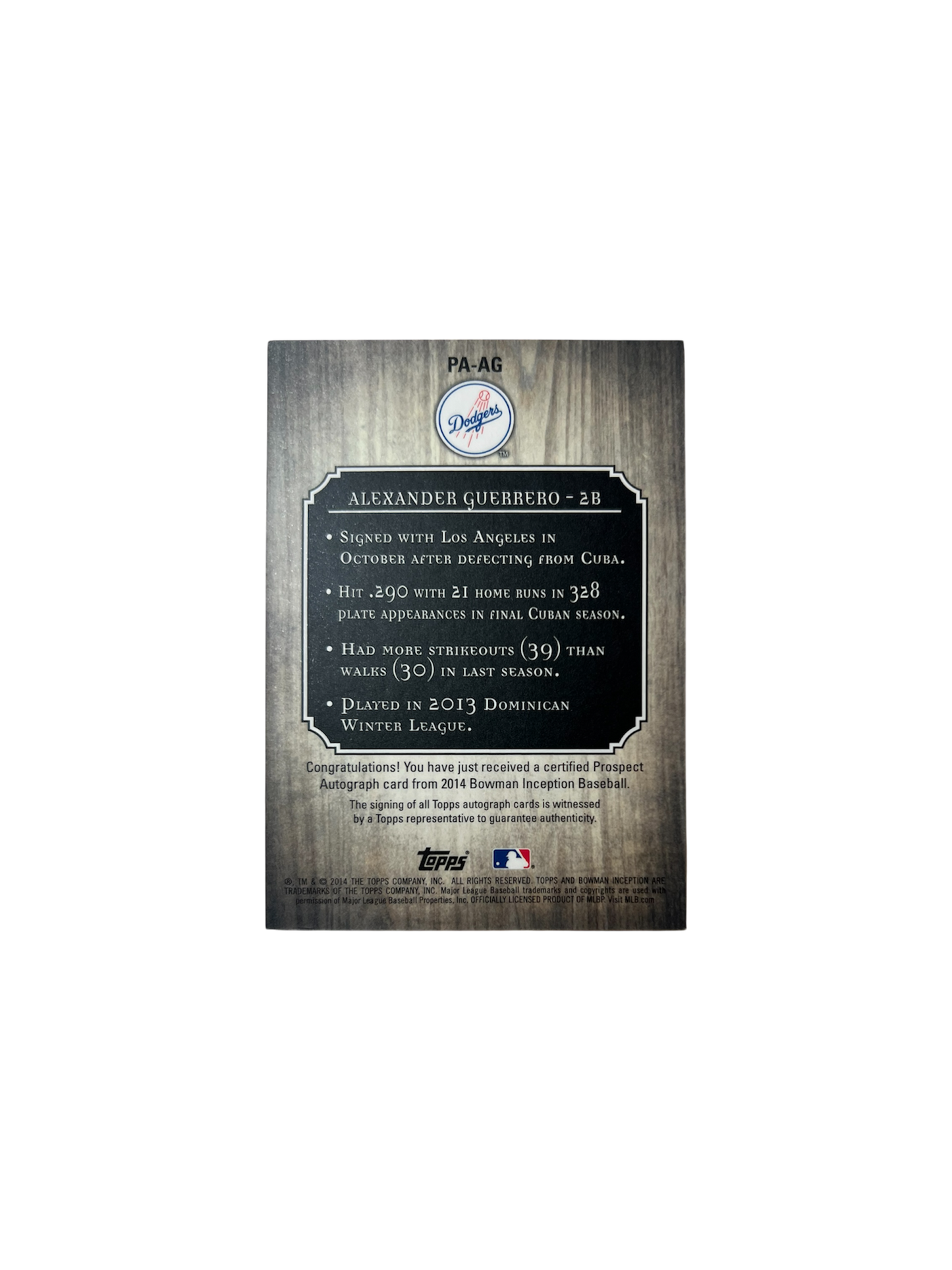 2014 Topps Inception Los Angeles Dodgers Alexander Guerrero AUTO card
