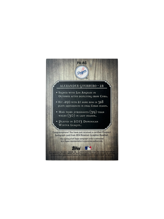 2014 Topps Inception Los Angeles Dodgers Alexander Guerrero AUTO card