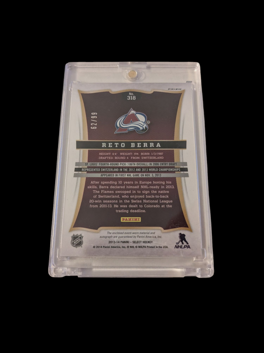 2014 Panini Select Colorado Avalanche Reto Berra Auto Patch 62/99 Rookie Card