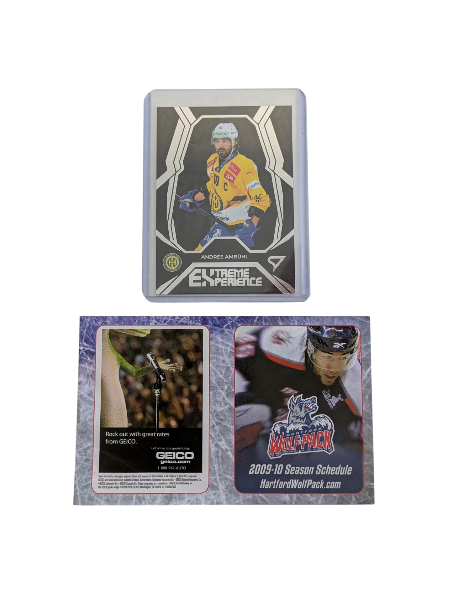 2024 SportZoo National League Series 1 HC Davos Andres Ambuhl Extreme Experience card + 2009 Hartford Wolfpack Mini Program