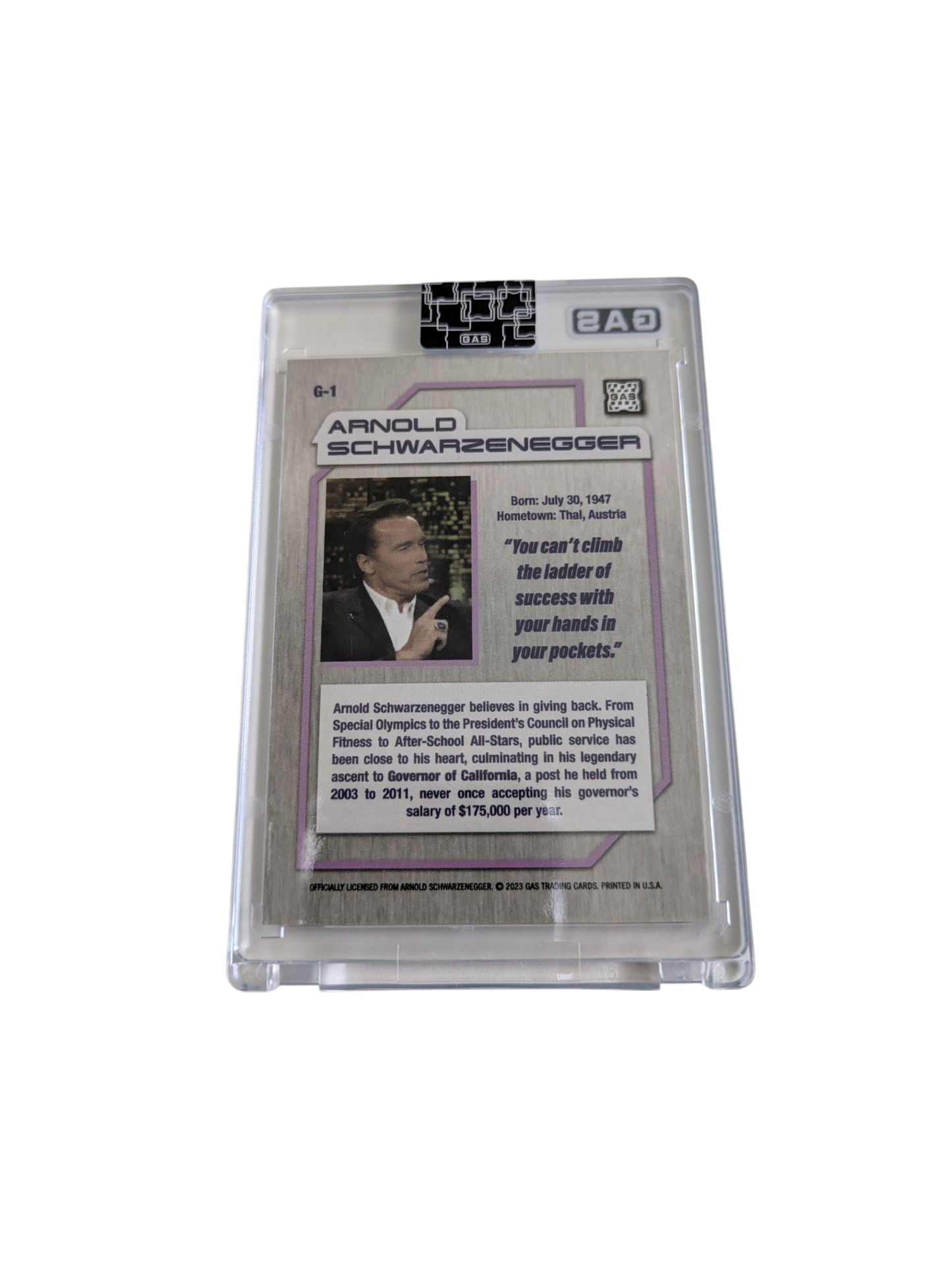 2023 GAS Trading Cards Arnold Schwarzennegger G-1 card