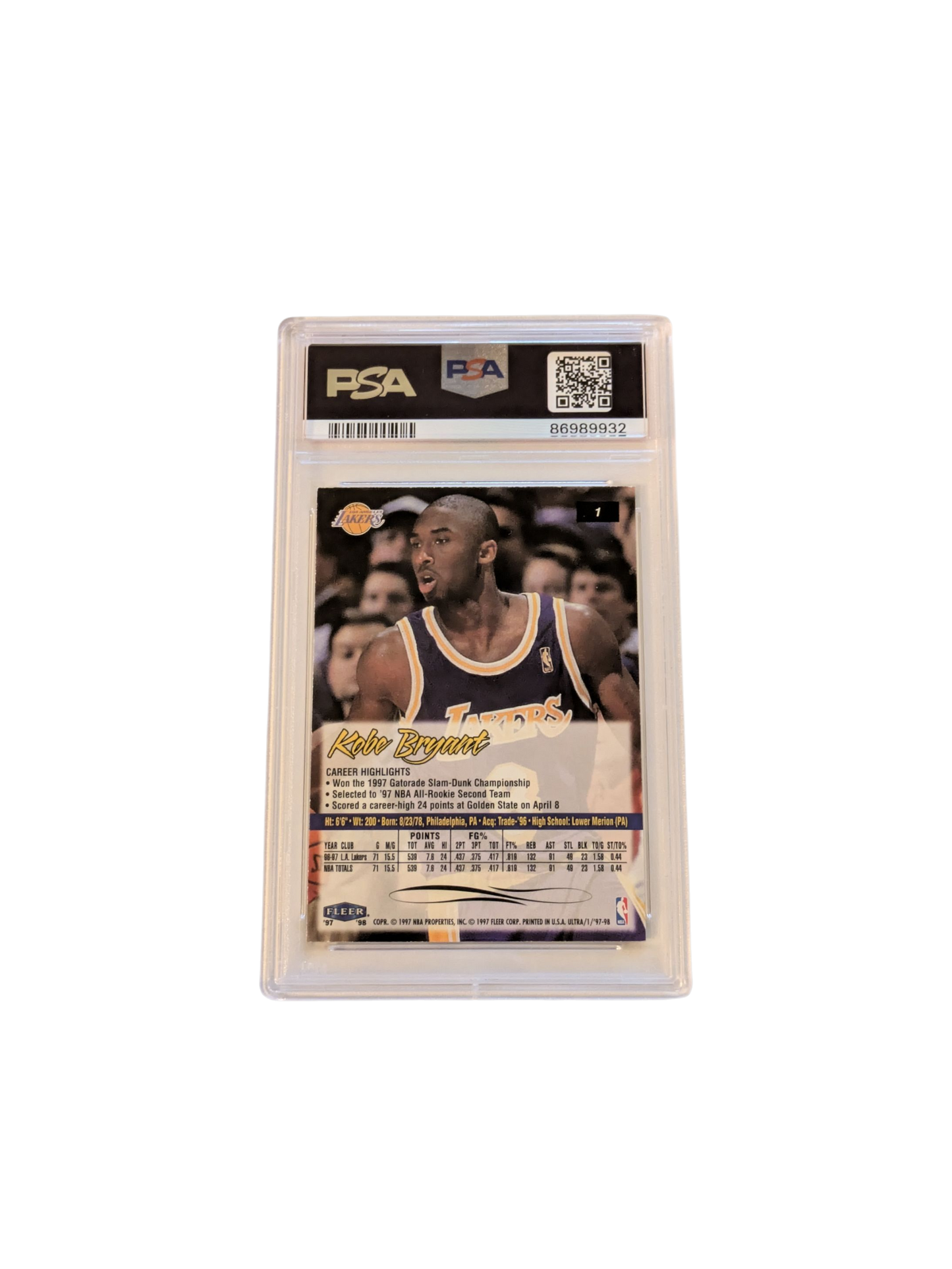 1997 Ultra Los Angeles Lakers Kobe Bryant #1 PSA 9 card