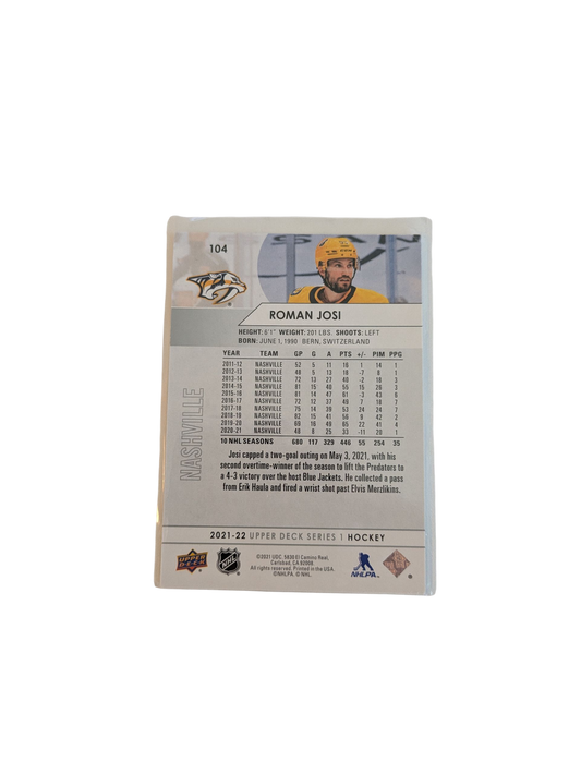 2021 Upper Deck Series 1 Nashville Predators Roman Josi #104 Card