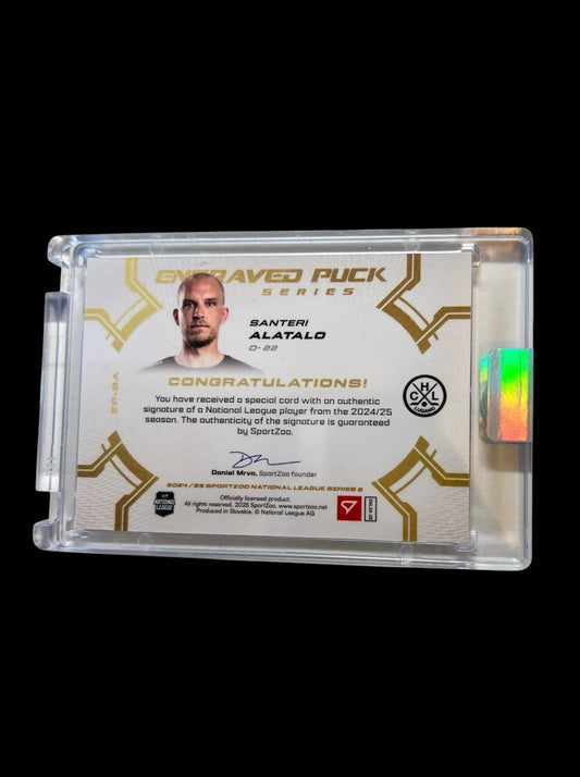 2025 SportZoo National League Series 2 HC Lugano Engraved Puck Santeri Alatalo /20 card