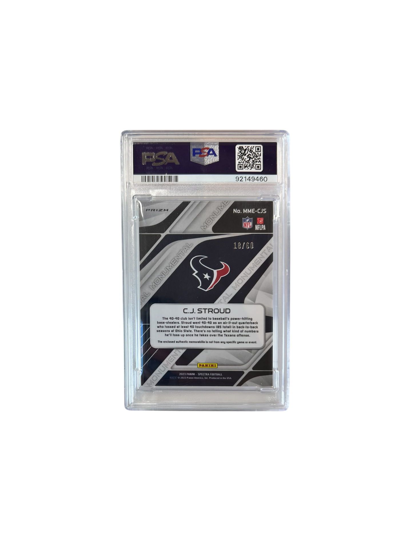 2023 Panini Spectra Rookie Texans Patch CJ Stroud PSA 9 card