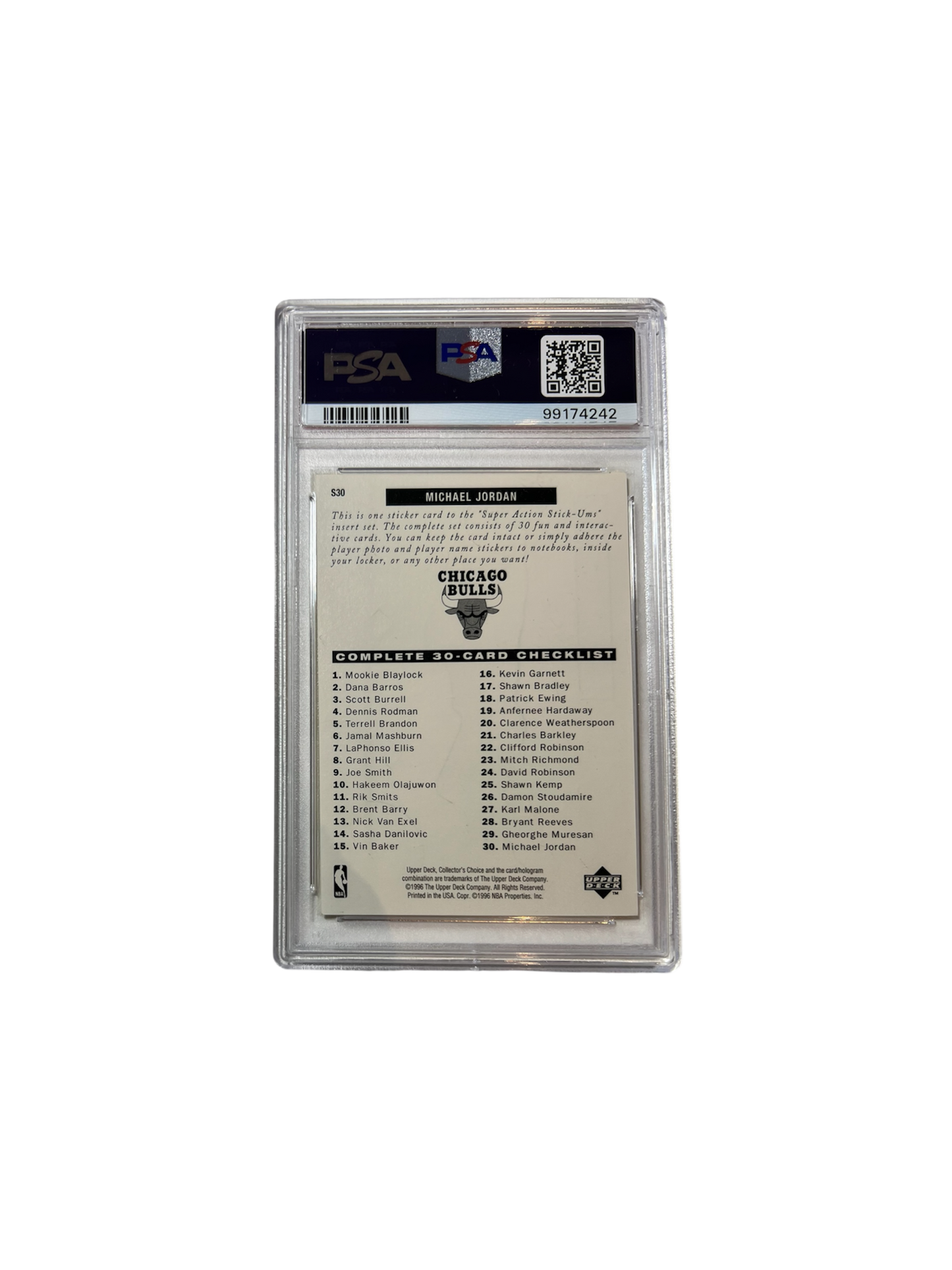 1996 Upper Deck Collector Choice Michael Jordan Sticker UMS1 PSA 7 card