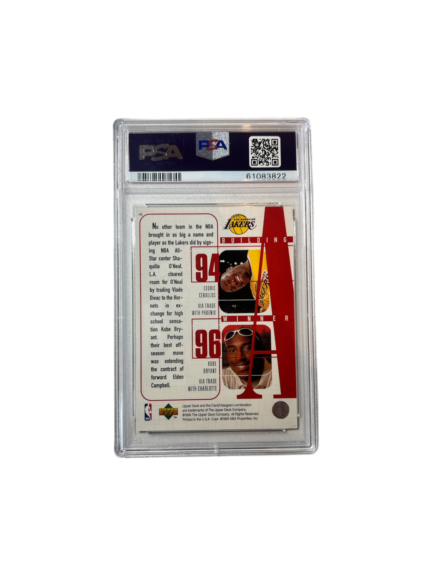 1996 Upper deck Los Angeles Lakers O'Neal Kobe Ceballos Jones VanExel PSA 7 Card