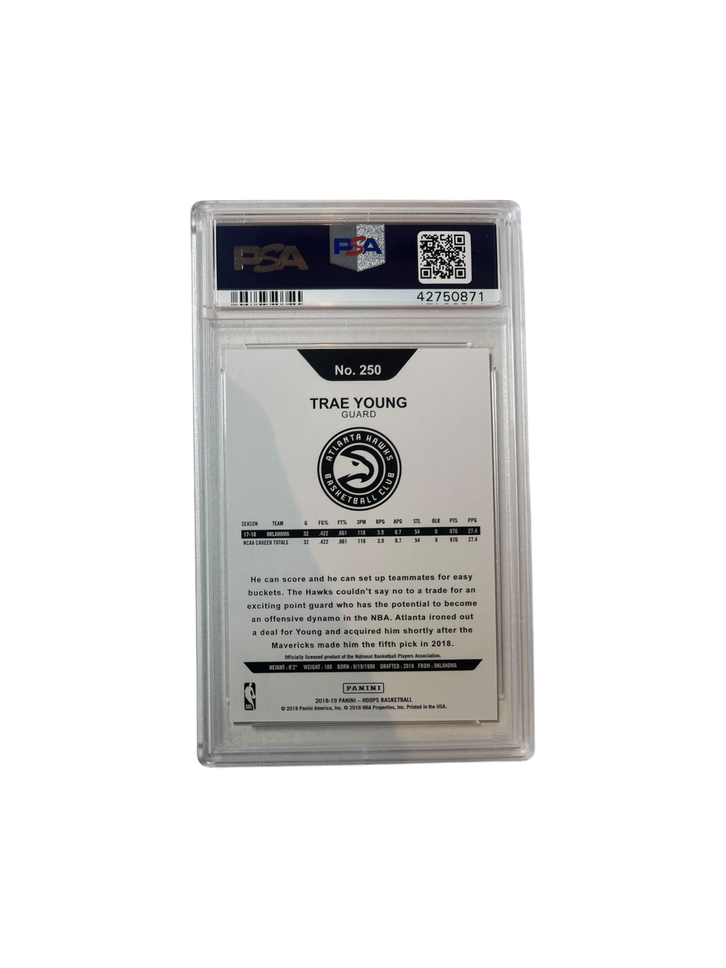 2018 Panini Hoops Trae Young Rookie RC PSA Card