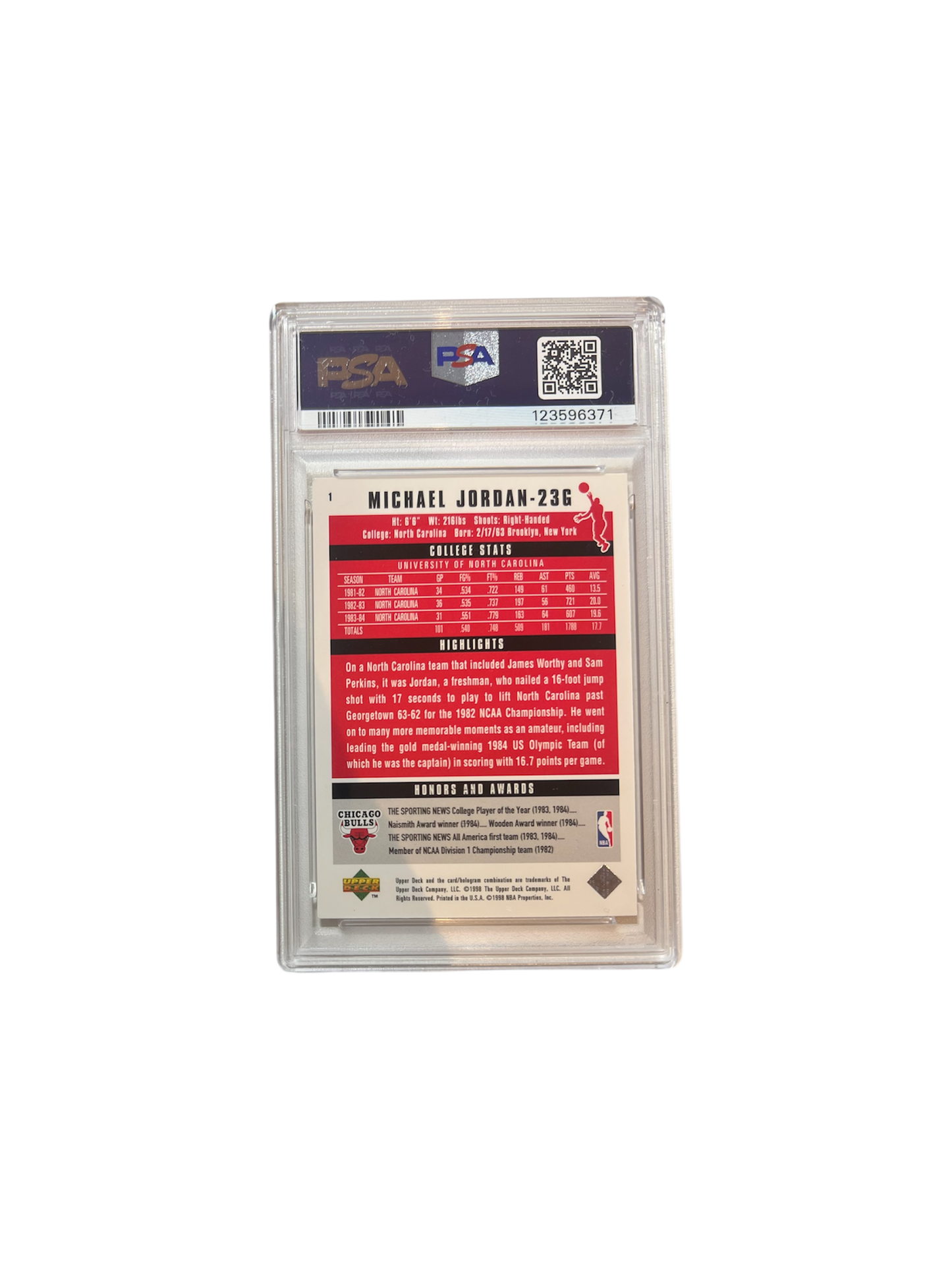 1998 Upper Deck MJ '84 Rookie card Michael Jordan PSA Card