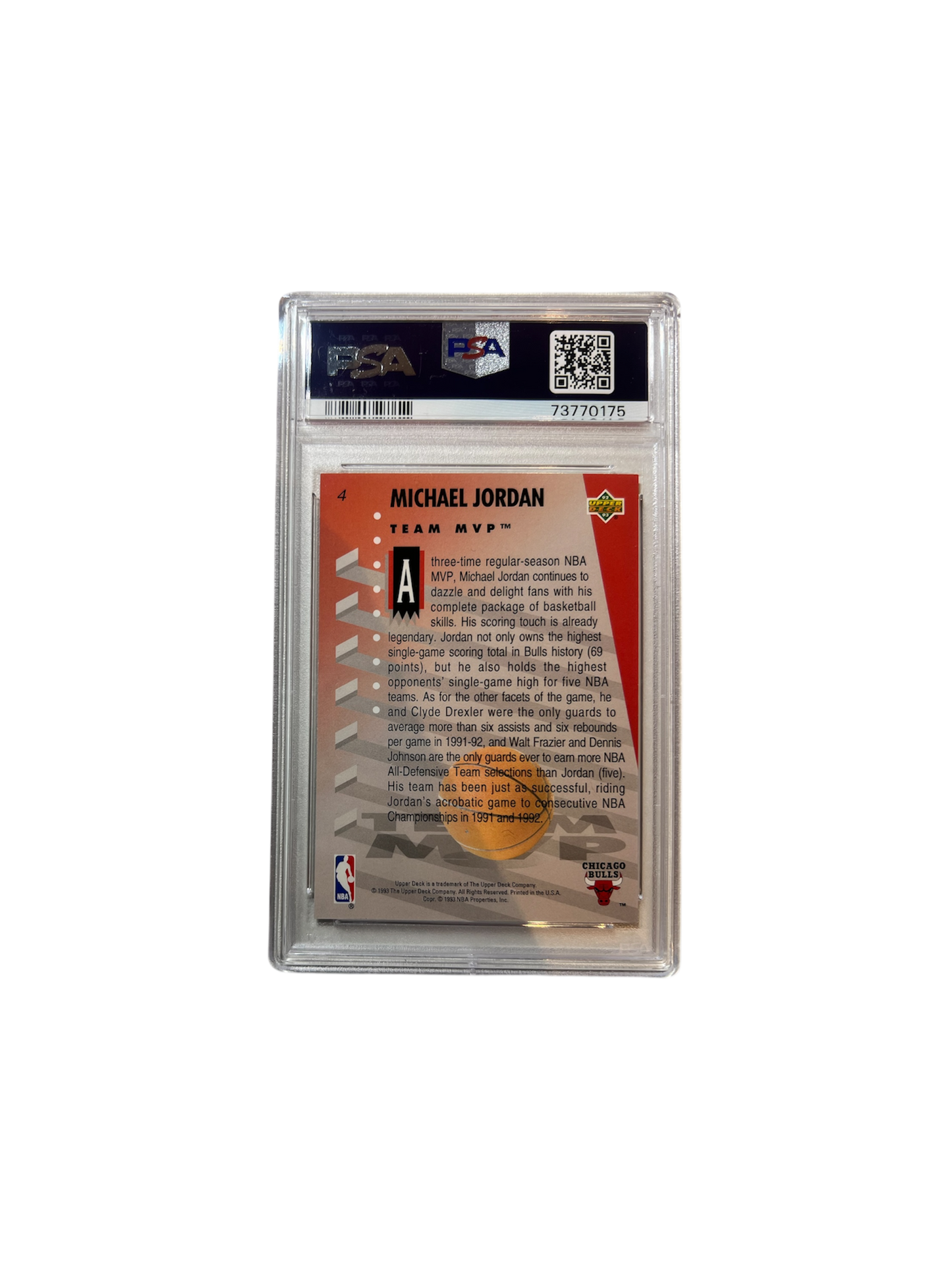 1992 Upper Deck MVP Holograms Michael Jordan PSA Card