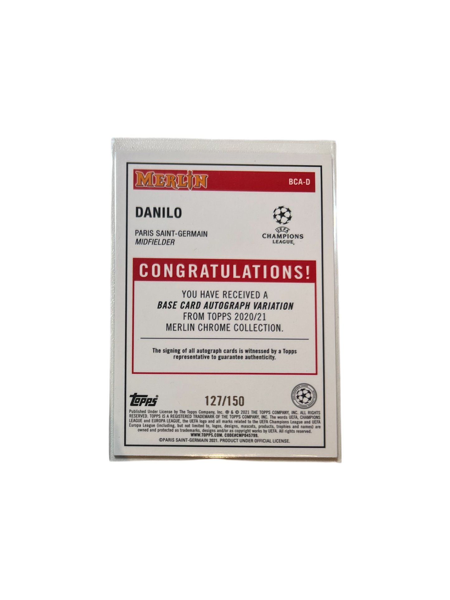 2021 Topps Merlin Danilo AUTO /150 card