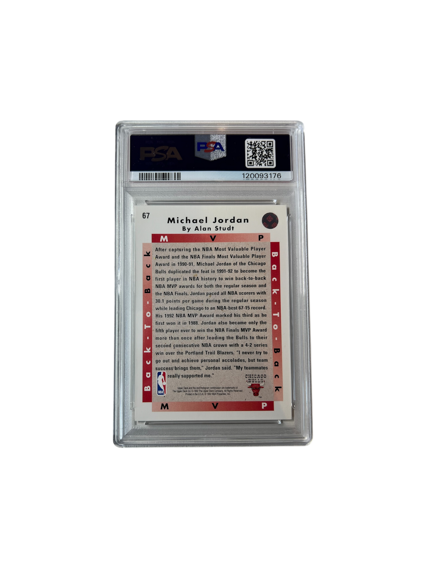 1992 Upper Deck Michael Jordan MVP #67 PSA Card