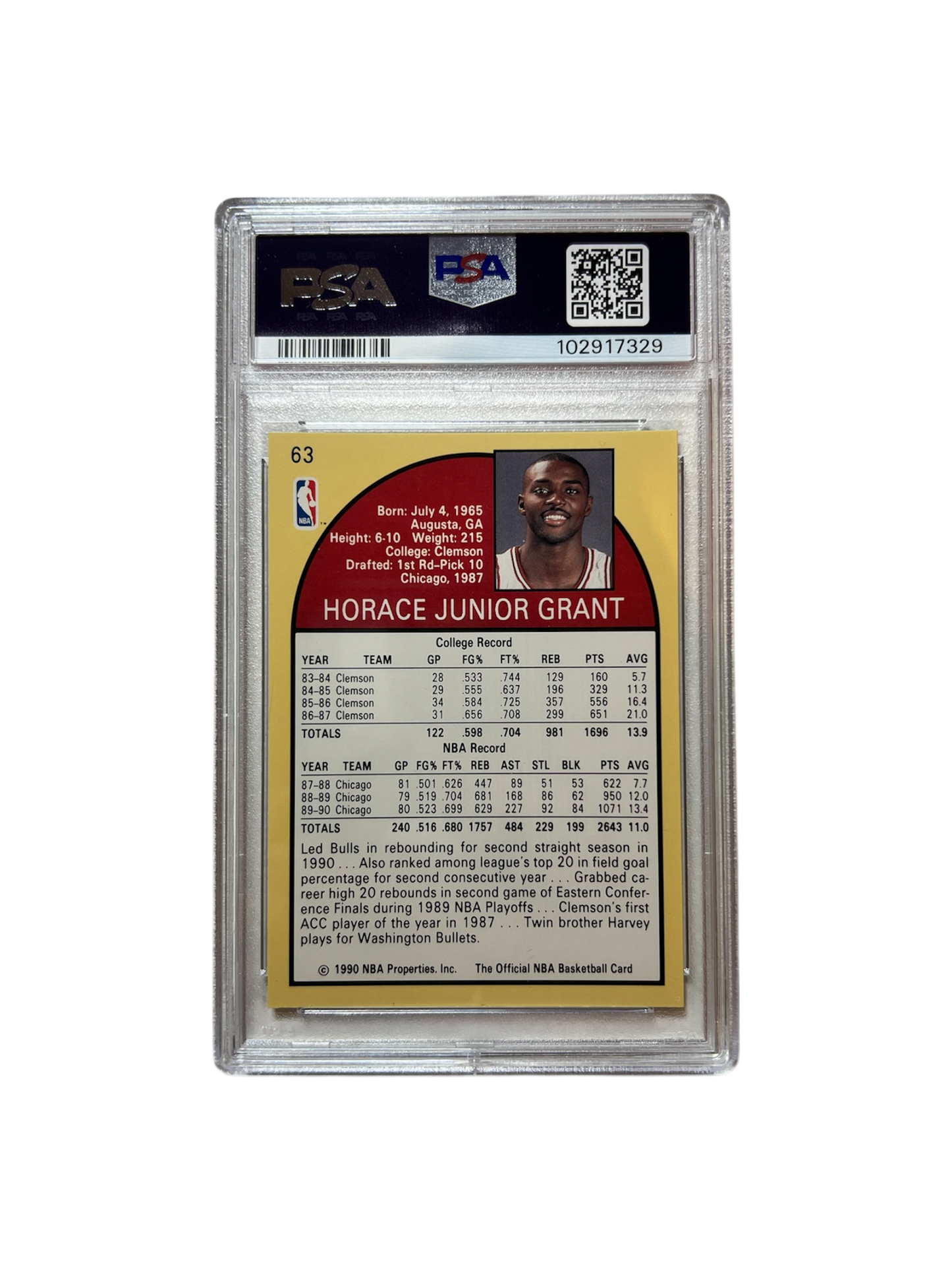 1990 NBA Hoops Horace Grant #63 PSA Card