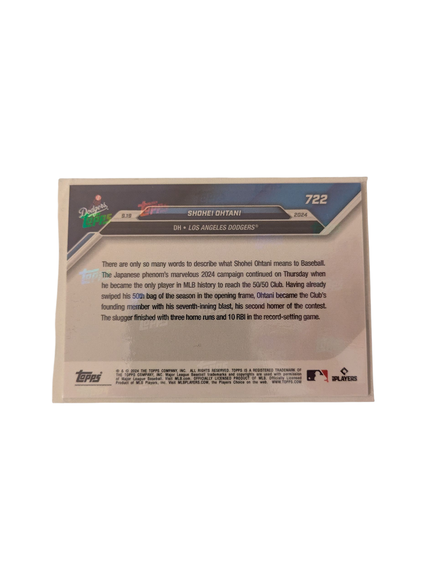 2024 Topps Now Los Angeles Dodgers Shohei Ohtani 50/50 Card