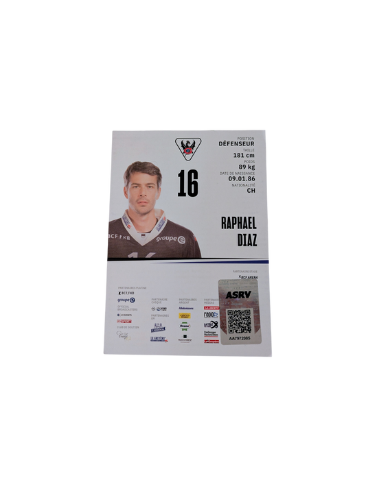 HC Fribourg-Gottéron Hockey Postcard signed by Raphael Diaz (105x148mm)