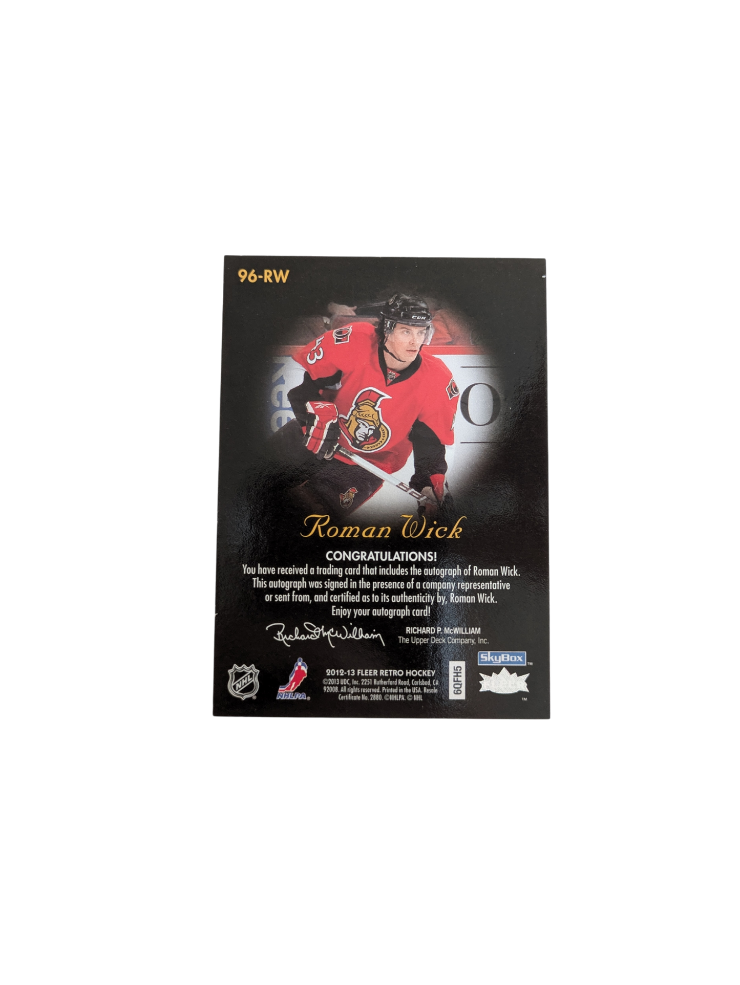 2012 Skybox Autographics Ottawa Senators Roman Wick Auto card