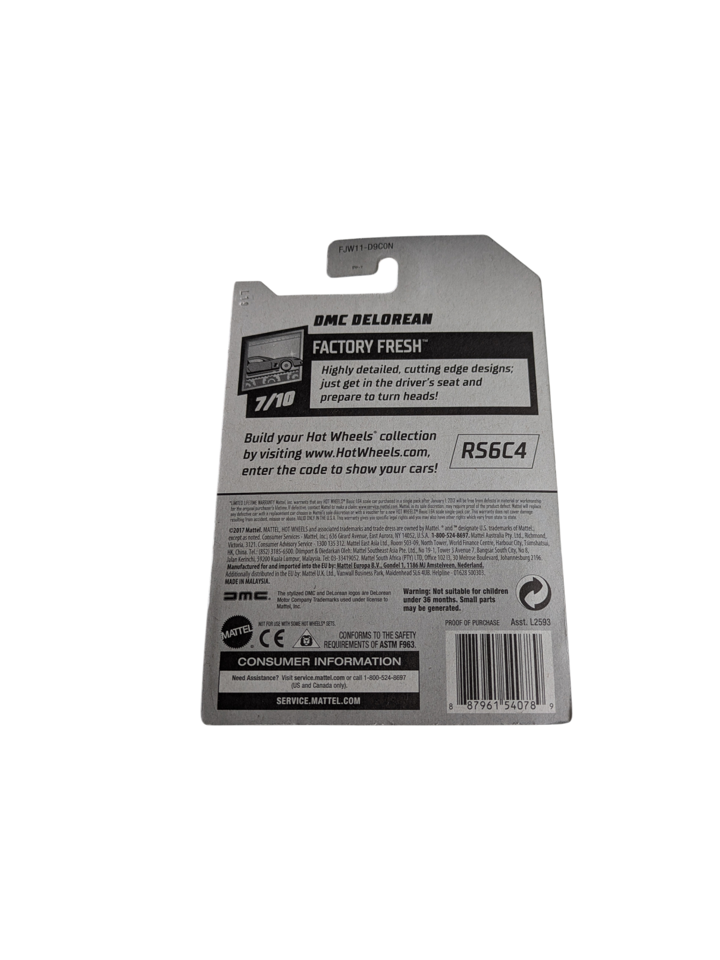 2017 Mattel Hot Wheels DMC Delorean Factory Fresh 7/10 Car Model