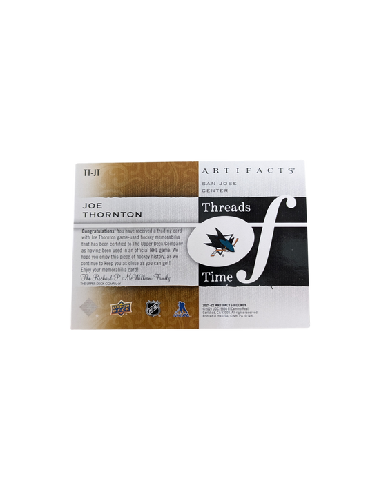 2021 Upper Deck Artifacts San Jose Sharks Joe Thornton Threads Time Patch card