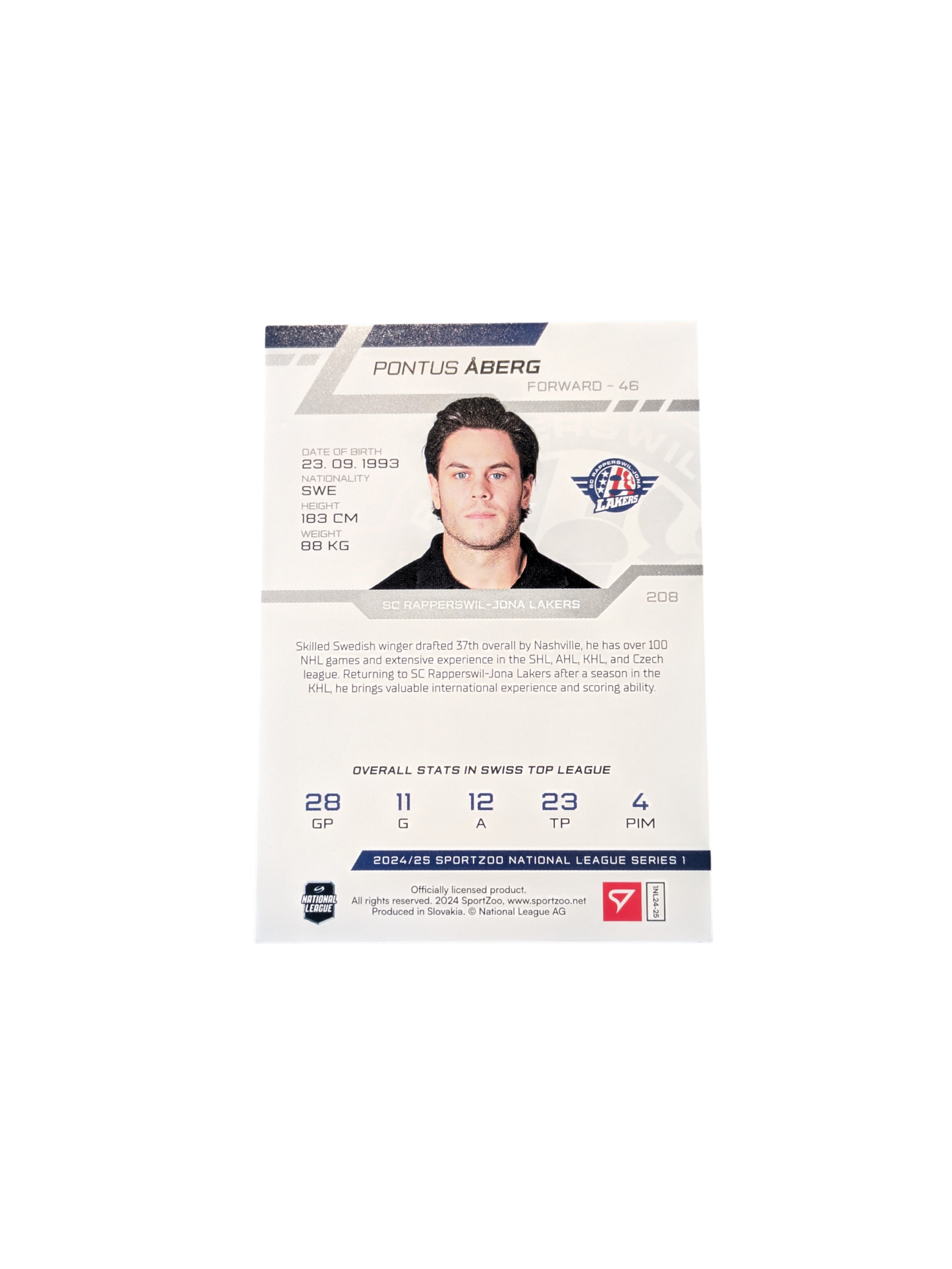 2025 SportZoo National League Rapperswil Pontus Aberg 01/20 Red card