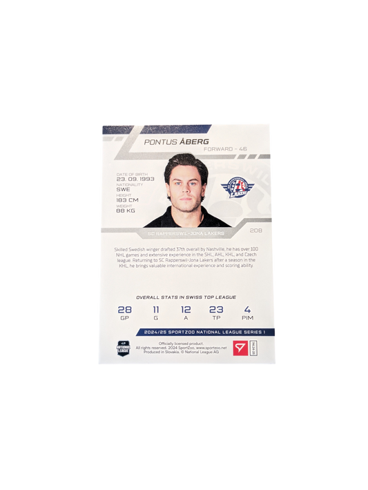 2025 SportZoo National League Rapperswil Pontus Aberg 01/20 Red card