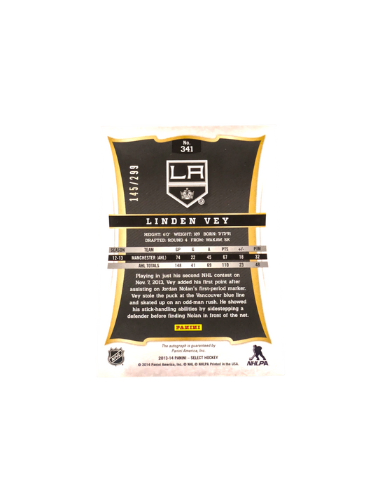 2013 Panini Select Los Angeles Kings Linden Vey Rookie Auto card