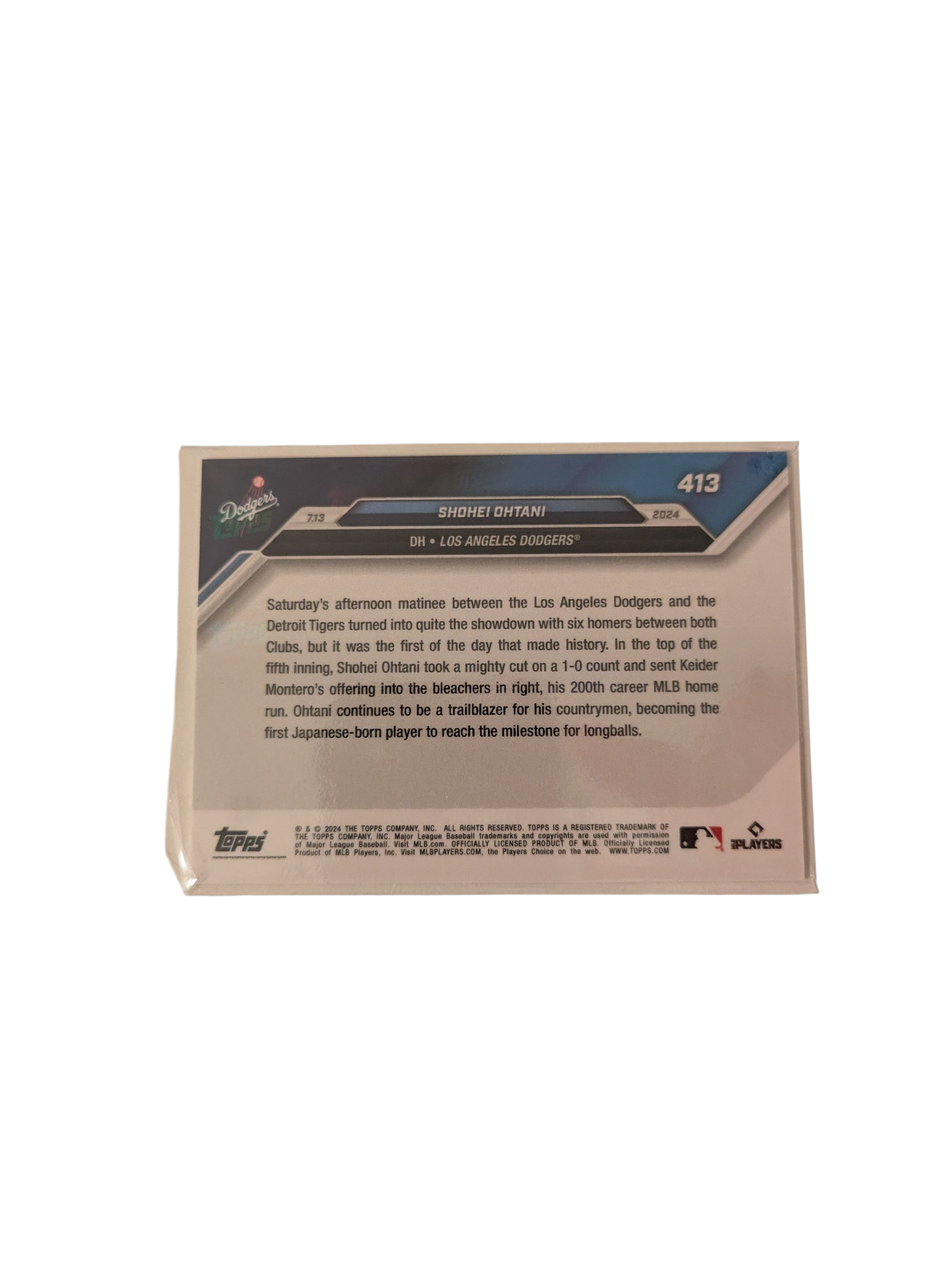 2024 Topps Now Los Angeles Dodgers Shohei Ohtani 200TH Career HR #413 Card