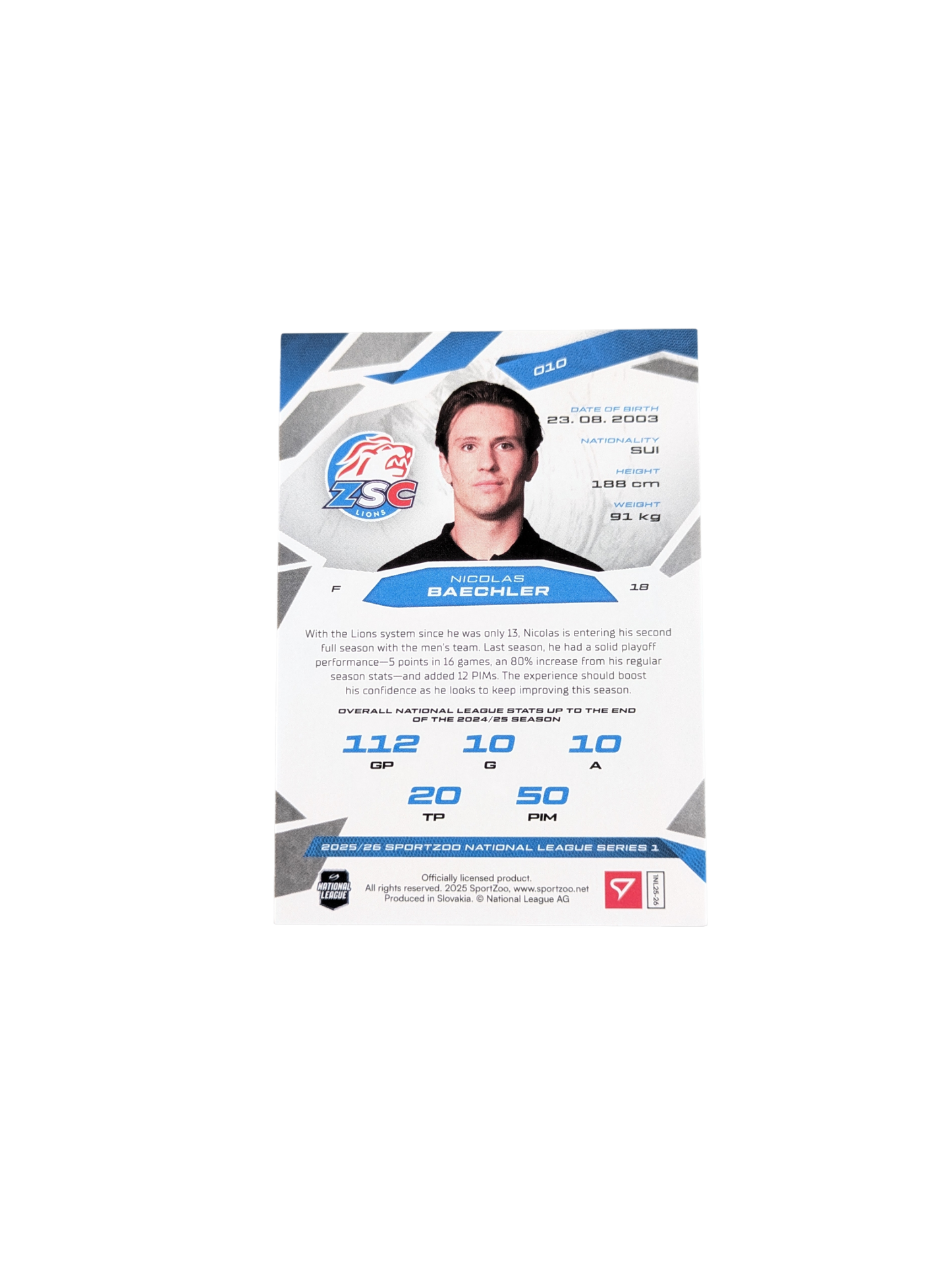 2026 SportZoo National League ZSC Lions Nicholas Baechler Green 08/30 card