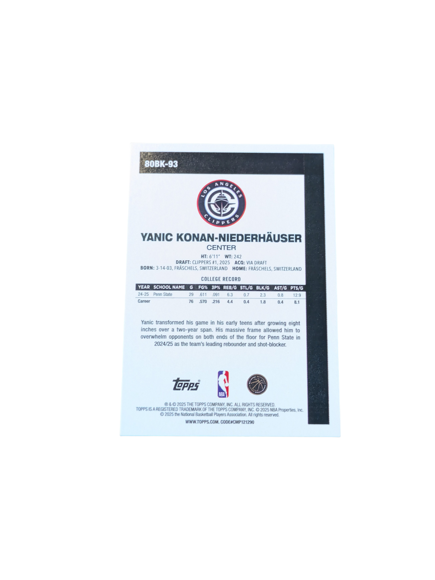 2025/26 Topps Los Angeles Clippers Yanic Konan Niederhauser 45th Anniversary Rookie card