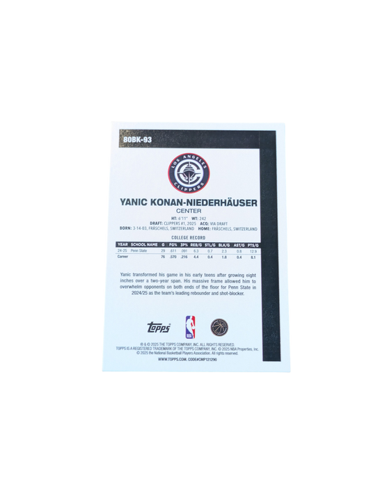 2025/26 Topps Los Angeles Clippers Yanic Konan Niederhauser 45th Anniversary Rookie card