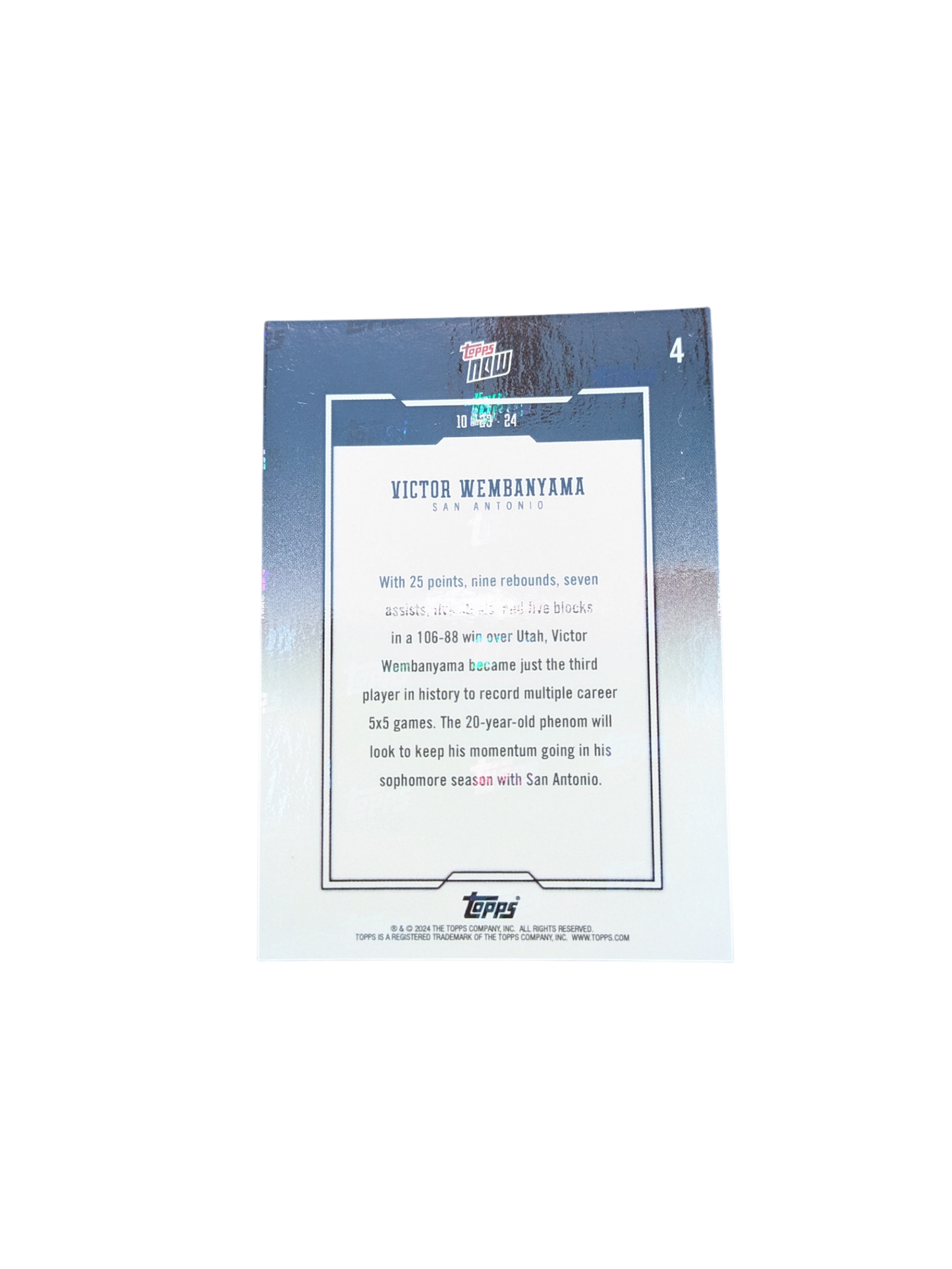 2024 Topps Now San Antonio Spurs 5x5 Games Victor Wembanyama Rookie card