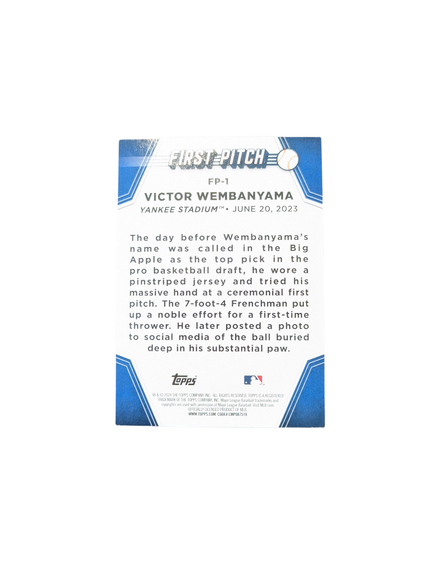 2024 Topps First Pitch Yankee Stadium Victor Wembanyama Rookie card