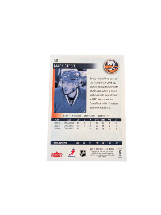 2008 Fleer Ultra Gold Medallion Montreal Canadiens Mark Streit #50 card