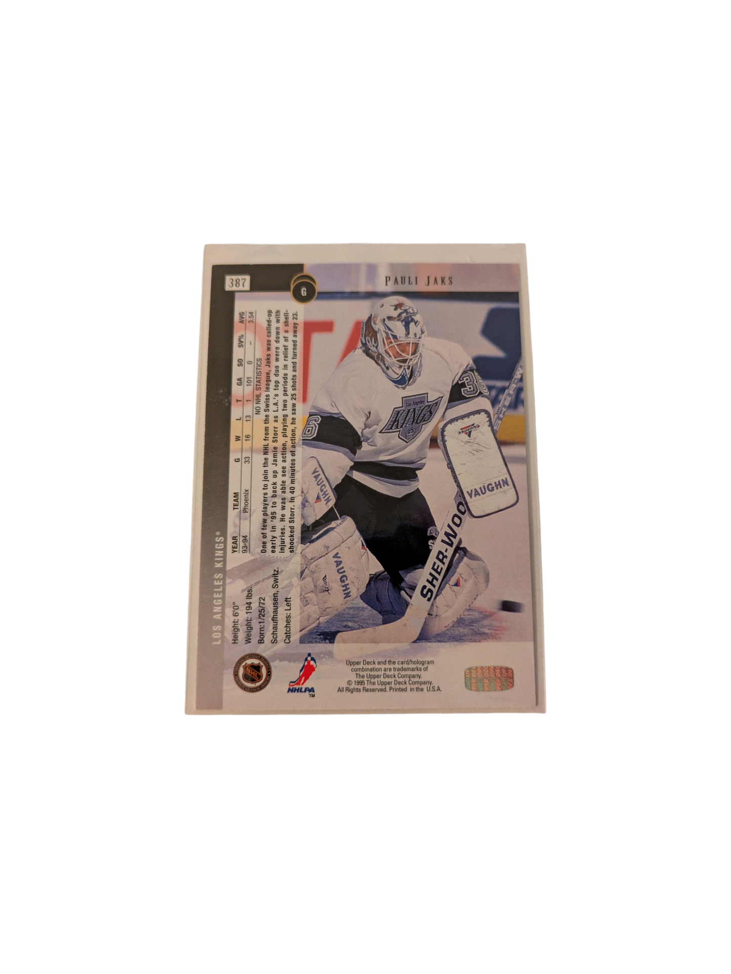 1995 Upper Deck Los Angeles Kings Pauli Jaks #387 card