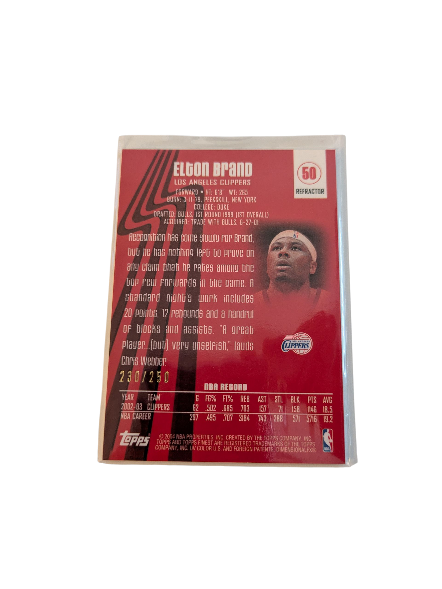 2004 Topps Finest Los Angeles Clippers Elton Brand Patch Card