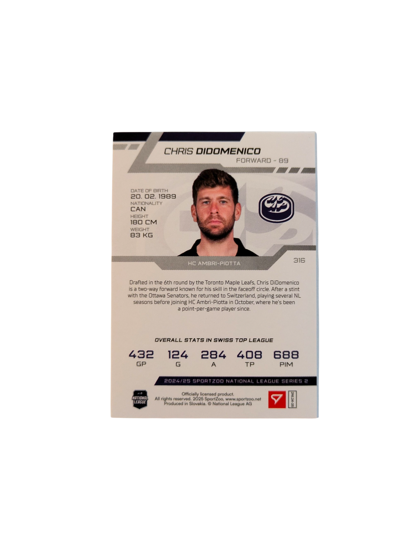 2024 SportZoo National League Series 1 Ambri Piotta Chris Didomenico Gold 05/10 card