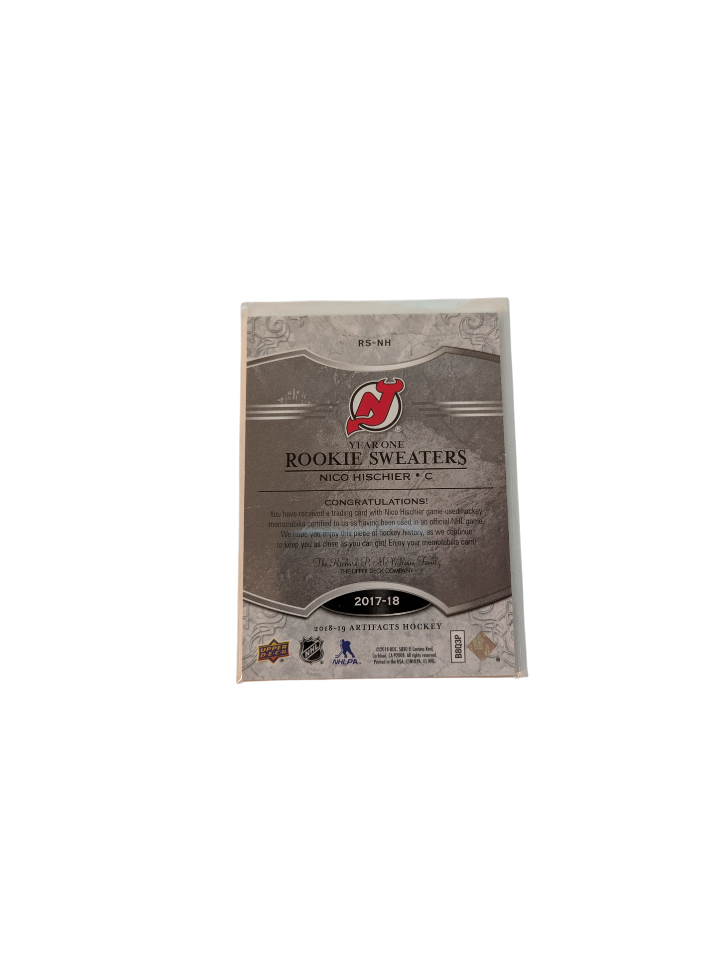 2017 Upper Deck Artifacts New Jersey Devils Nico Hischier Jersey Patch card