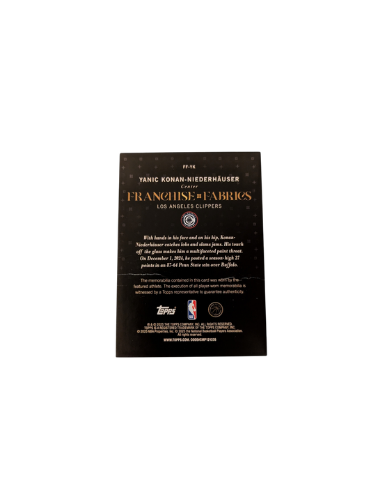 2025 Topps Franchise Fabrics Los Angeles Clippers Yanic Konan Niederhauser Rookie Jersey Patch card