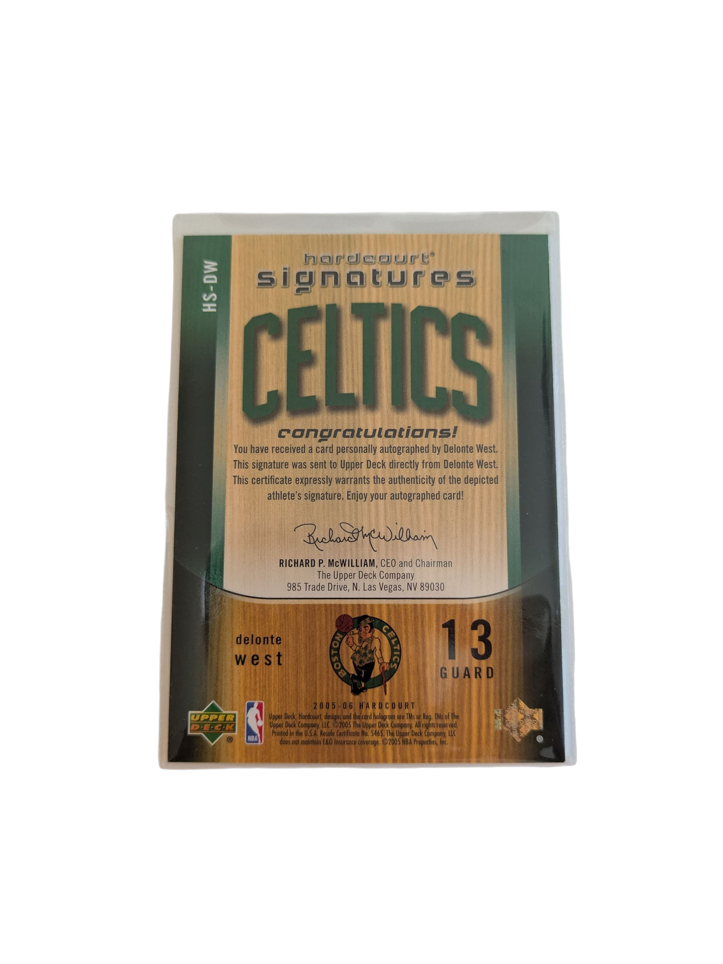 2005 Upper Deck Hardcourt Signatures Boston Celtics Delonte West Auto Card
