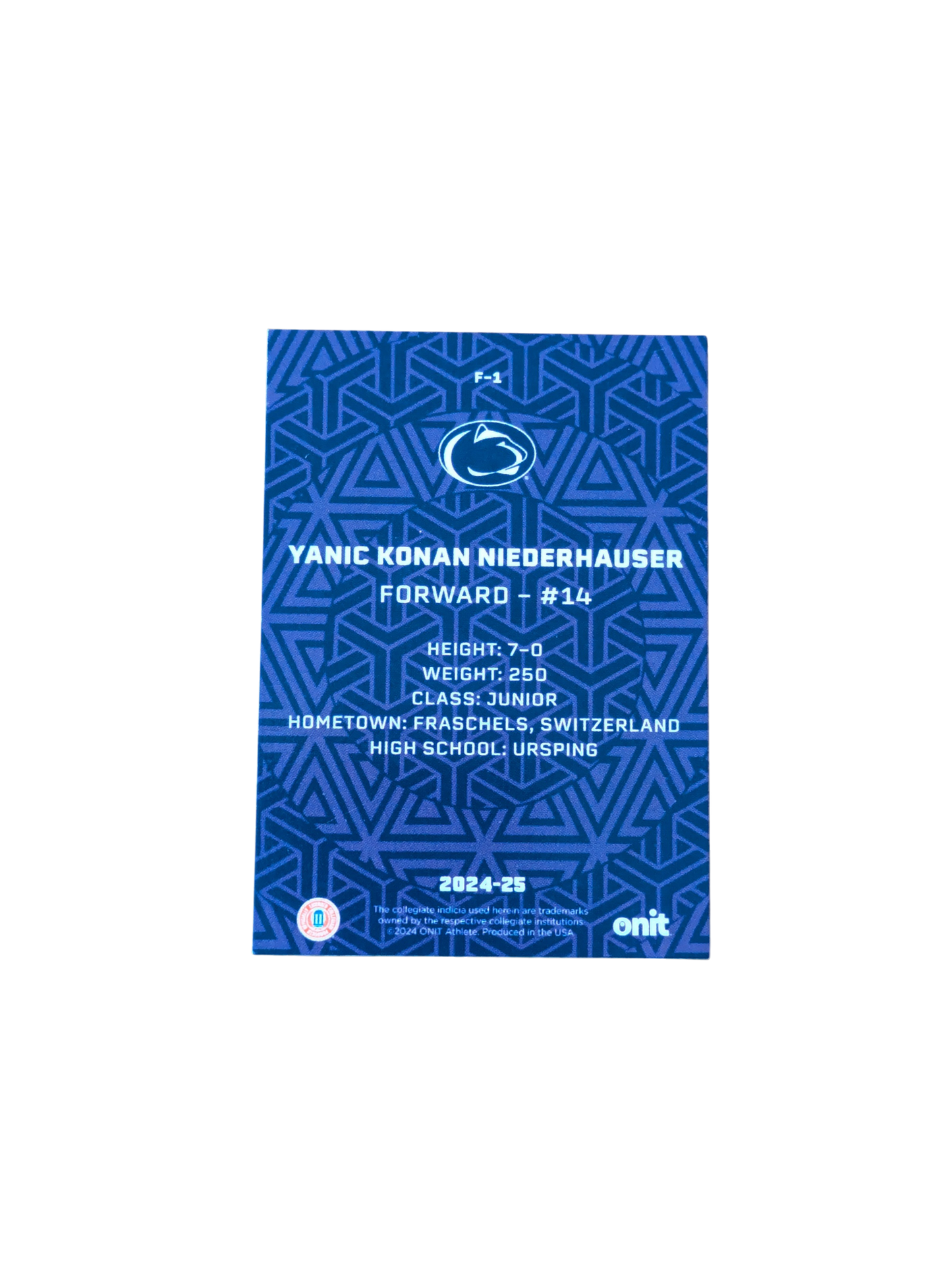 2024 ONIT Penn State NCAA Basketball Yanic Konan Niederhauser F-1 card